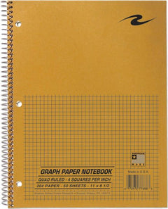 4x4 Graph Ruled Spiral Lab Notebook Brown Kraft Cover 8.5 IN x 11 IN 50 Sheets White Paper